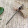 Handmade Carved Green Sandalwood Hair Stick Hairpin, Ribbon