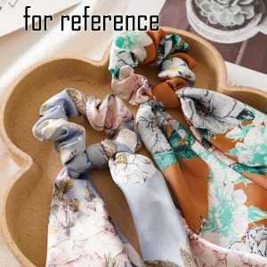 5 Pcs Multicolor Flowers Satin Ribbon Scrunchies Tassel Elastic Hairband Ponytail Hair Ties Scarf Hair Accessories