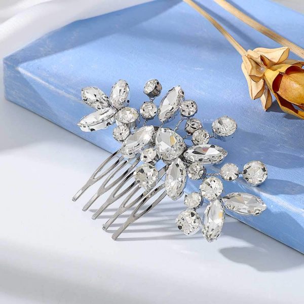 Catery Crystal Bride Wedding Hair Comb Hair Accessories with Rhinestone Bridal Side Combs for Women and Girls (A Silver)