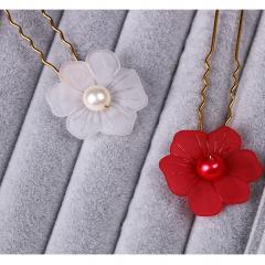 Red Rhinestone Hairpin U-shaped Clip Hair Hoop Married Bride Wedding Jewelry