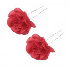 Ladies Beautiful Artificial Flower Hair Pin Clip Hair Ornaments, Red