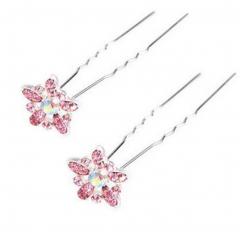 10 PCS. Beautiful Rhinestone Flower Hair Decoration Hair Pin Clip For Ladies, Pink