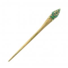 Classic Sandalwood Hair Sticks Hair Accessories Long Hair Decor, Green Rhinestones