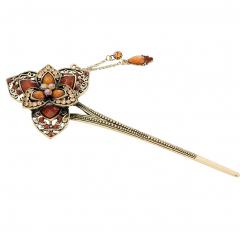 Retro Classic Flowers Women Girls Rhinestone Hair Pin Hair Stick Coffee