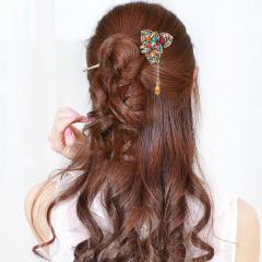 Retro Classic Flowers Women Girls Rhinestone Hair Pin Hair Stick Coffee