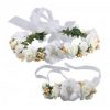 Elegant Flowers Wreath Bracelet Handcraft Hair Crown Wedding Headpiece, Beige