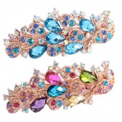 Fashionable Girls Hair Clip With Diamond Peacock , 2 Pc, Blue/Colored