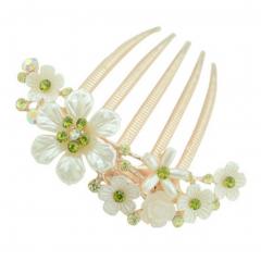 Elegant Women Hair Big Clip With Beautiful Flowers, Green Jewelries