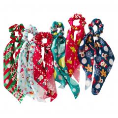 6 Pcs Christmas Satin Hair Ribbon Scrunchies Elastic Hair Band Bow Scarf Scrunchies Hair Ties Accessories