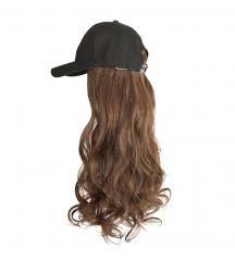 Baseball Cap with Light Brown Synthetic Long Wavy Hair Attached